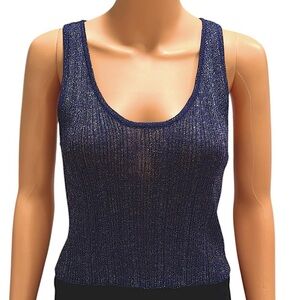 HOUSE OF HARLOW 1960 Sparkle Tank Fun Metallic Bling Blue Silver NWT Size Medium